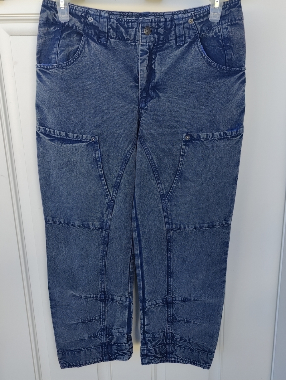 We The Free Cropped Cargo Big Dipper Washed Blue Jeans Gorpcore Utility SZ 8